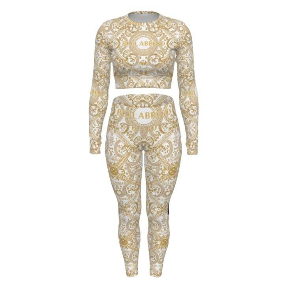 Gold and White Patterned Leggings Set
